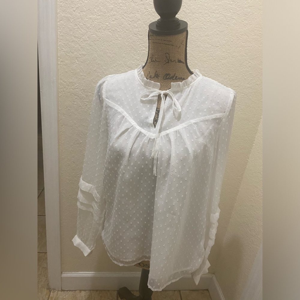 Loft long sleeve white blouse with tie neck size M